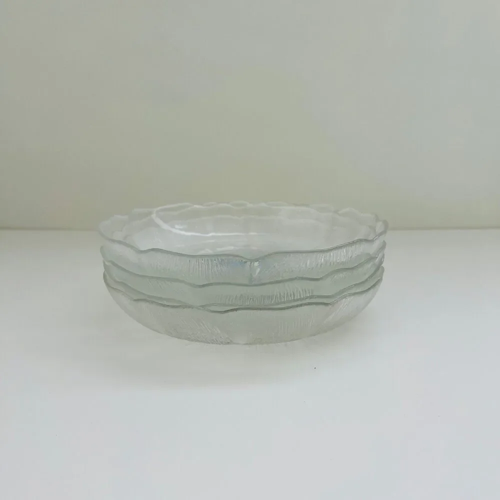ARCOROC France Fleur Clear Pressed Glass Raised Floral Petal Coupe Soup Bowls, 4